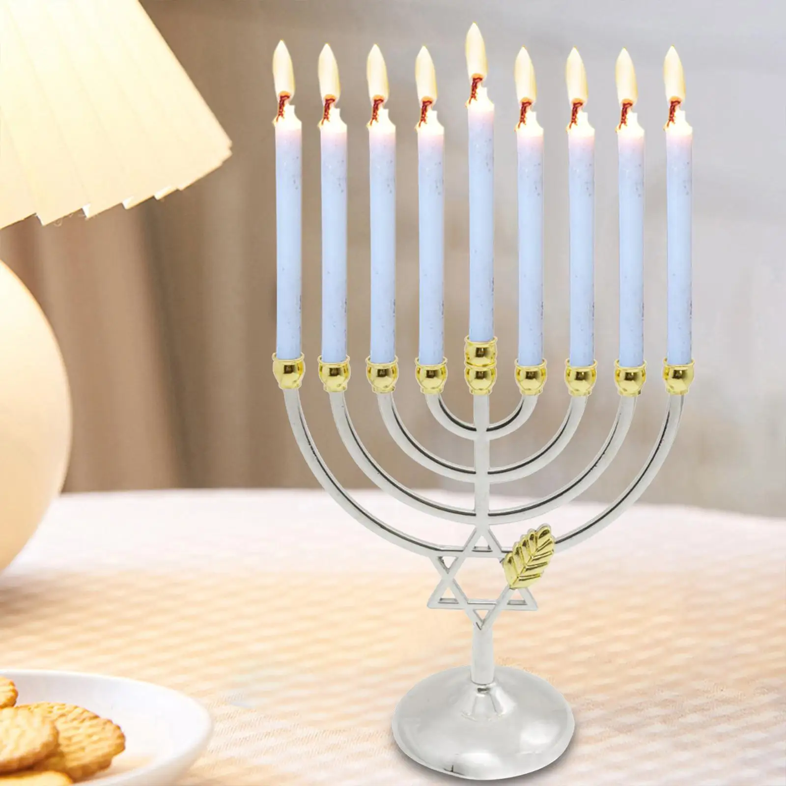 Metal Hanukkah Candleholder Candelabras Party 9 Branch Menorah Candlestick