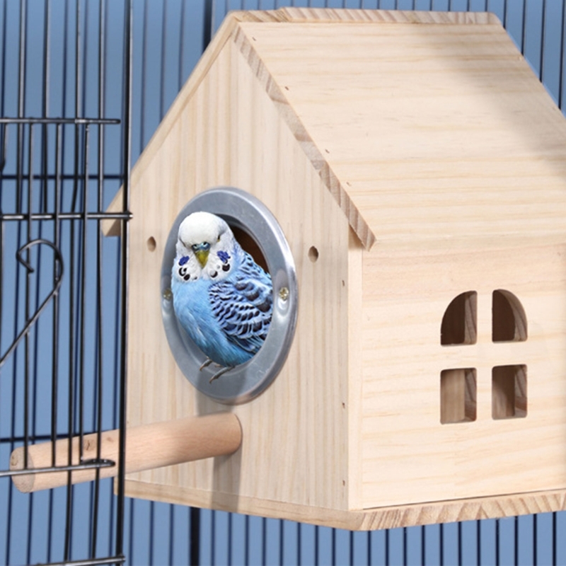 Title 4, Bird Breeding Box Hanging Wood Nest Parrot Hous...