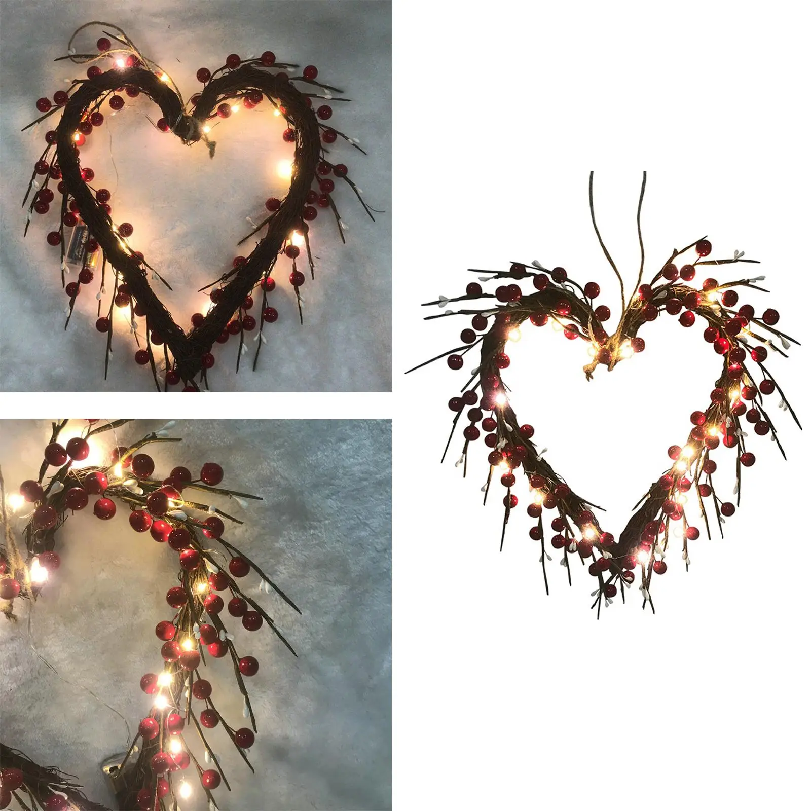 Red Berry Wreath Light Berry Clusters for Valentine`S Day Fireplace Decoration Ornament