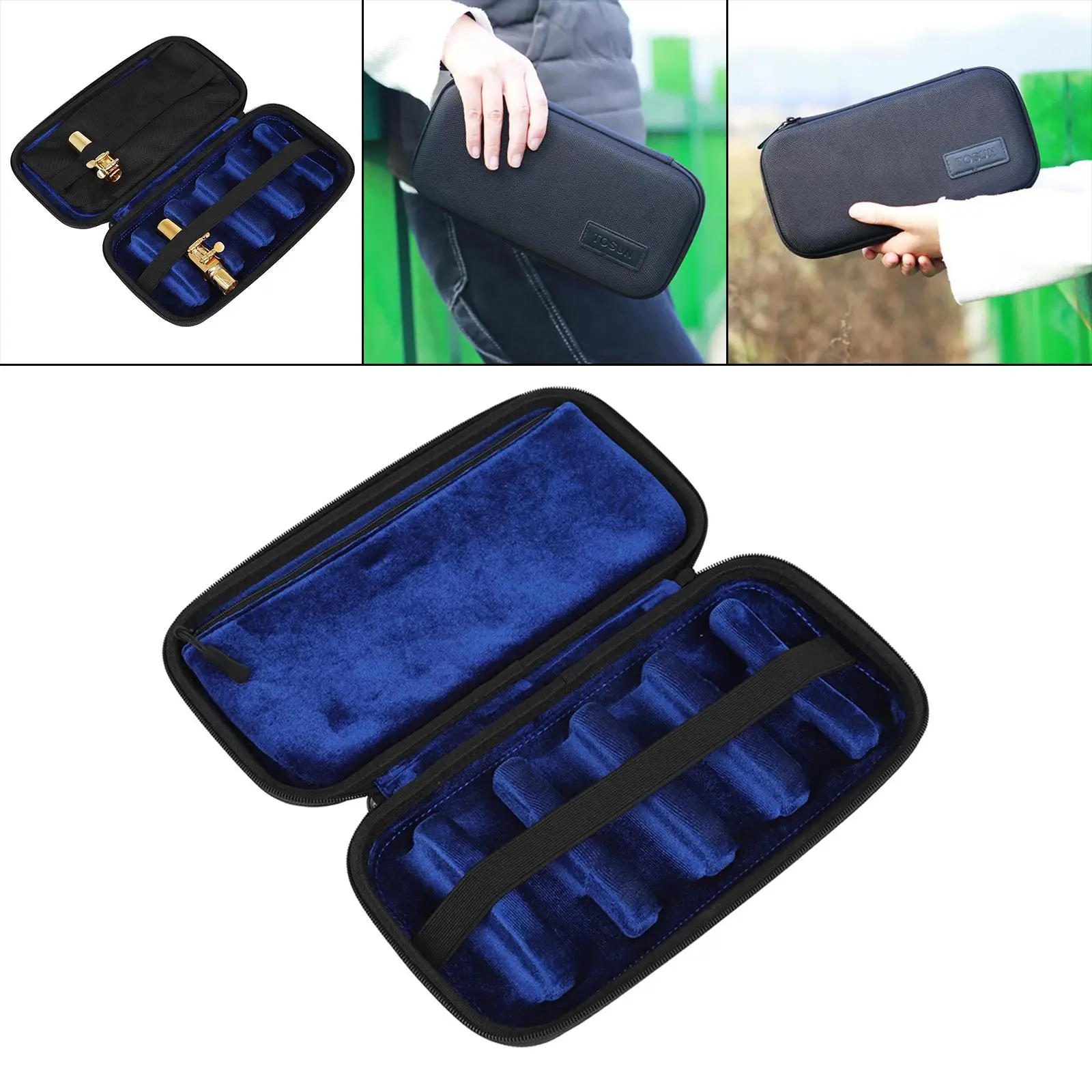 6-Piece Saxphone Mouthpiece Case Abrasion Resistant with Flannel Bag Soft Non-Abrasive Lining Handbag