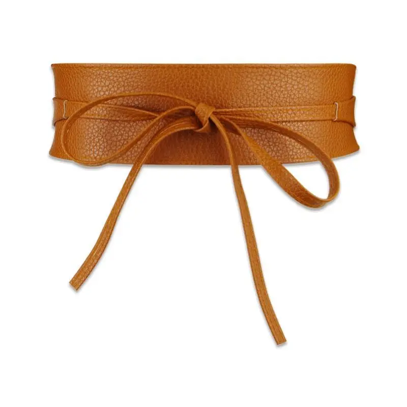 Tan Dress Leather Bowknot Wide Belts