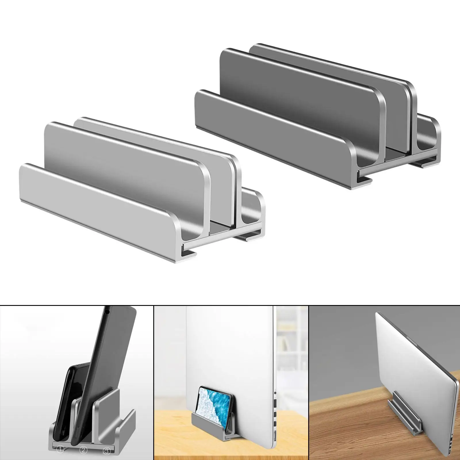 3 in 1 Vertical Laptop Stand Stand Holder, 3 Slots, Stable Adjustable Notebook Dock for Notebooks for iPad Organizer Desks