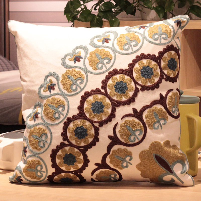 Vintage Amerikanische Stickerei Kissen Abdeckung Pflanze Blume Kissen Fall Wohnkultur Baumwolle Kissen Fall Wohnzimmer Schlafzimmer Sofa – Detail 4