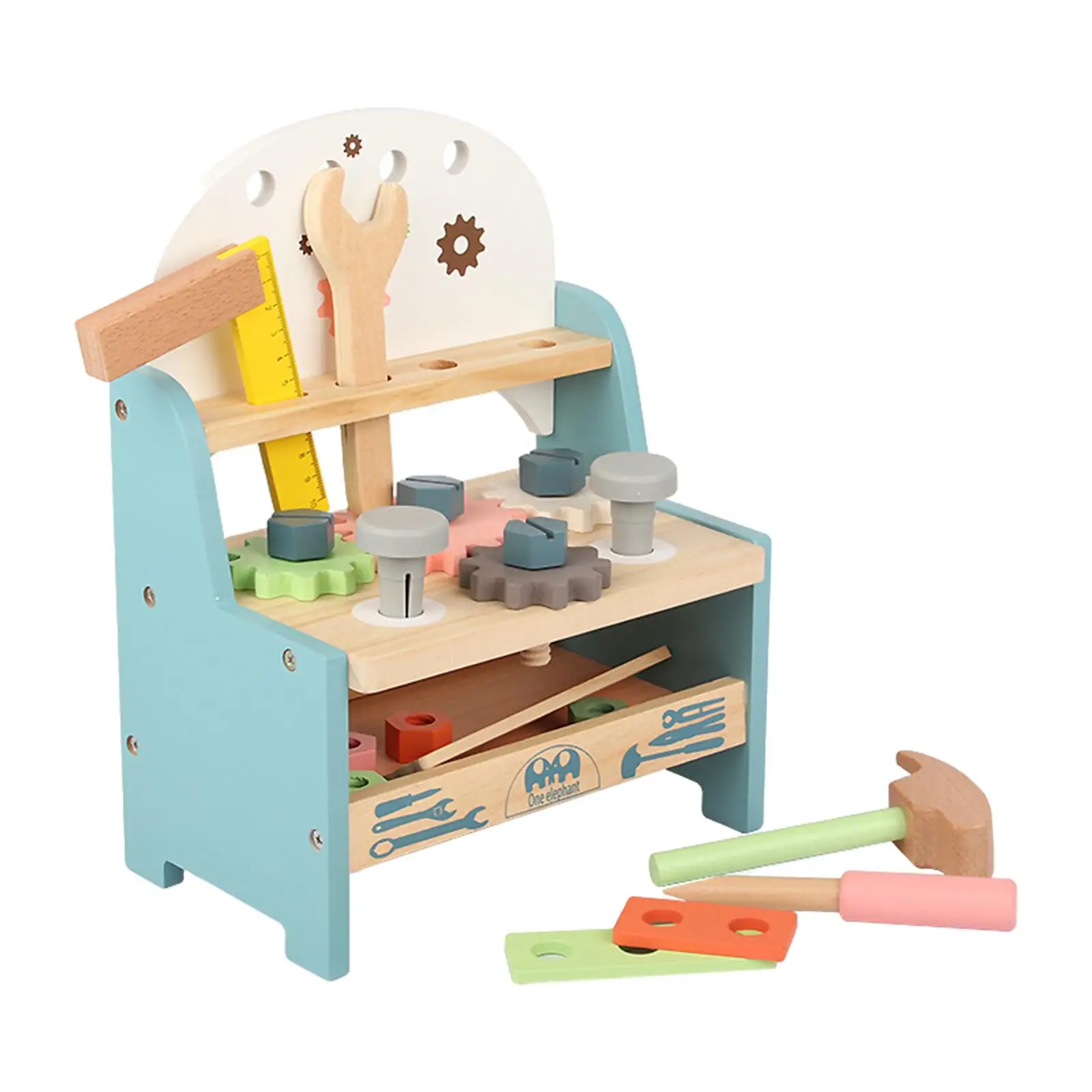 Children Wooden Workbench DIY Workshop Nuts, Gear, Hand Tool Funny Tools