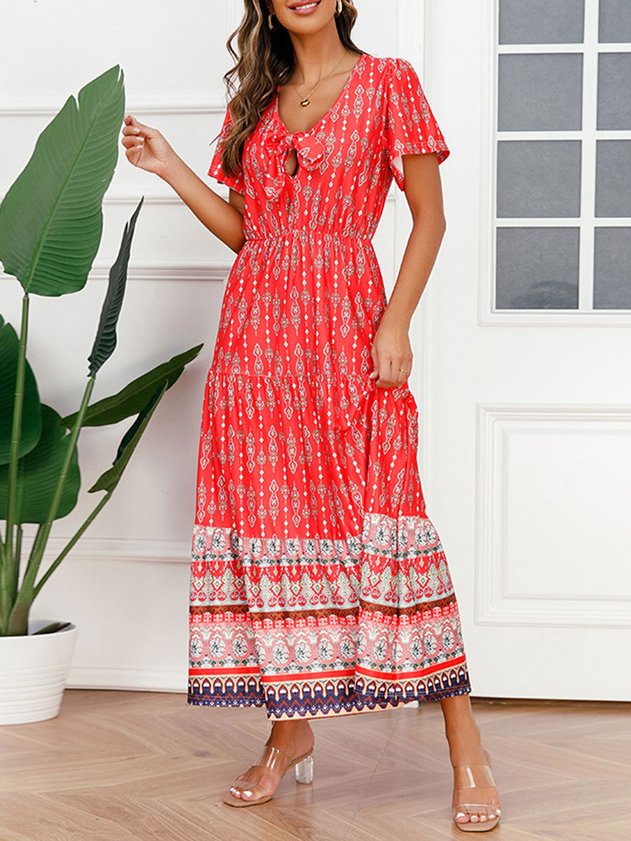 Maxi Vestido de Linho Feminino, Estampa Boho,