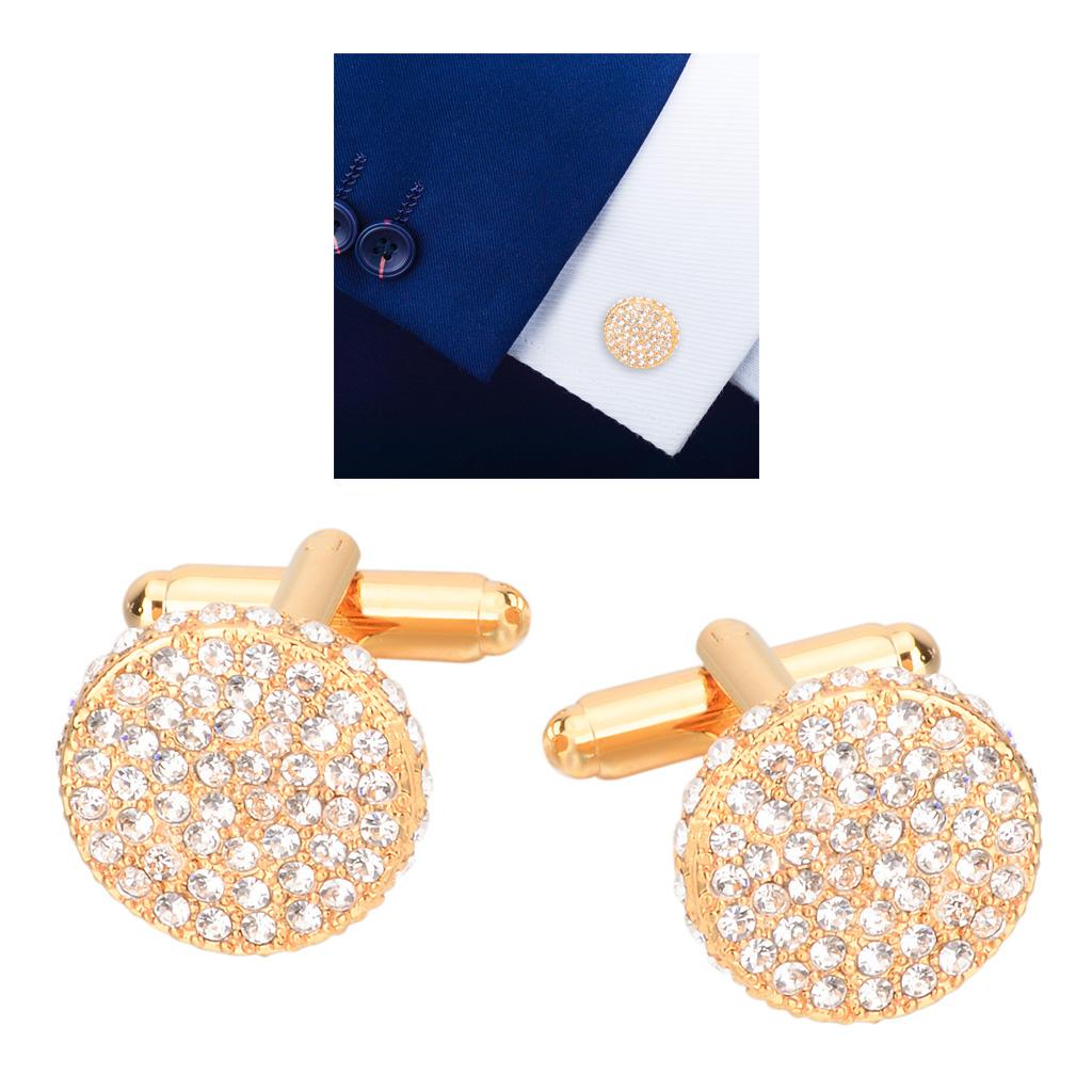 1 Pair Wedding Crystal Rhinestone  Shirt Suit Collar Cufflinks Gold