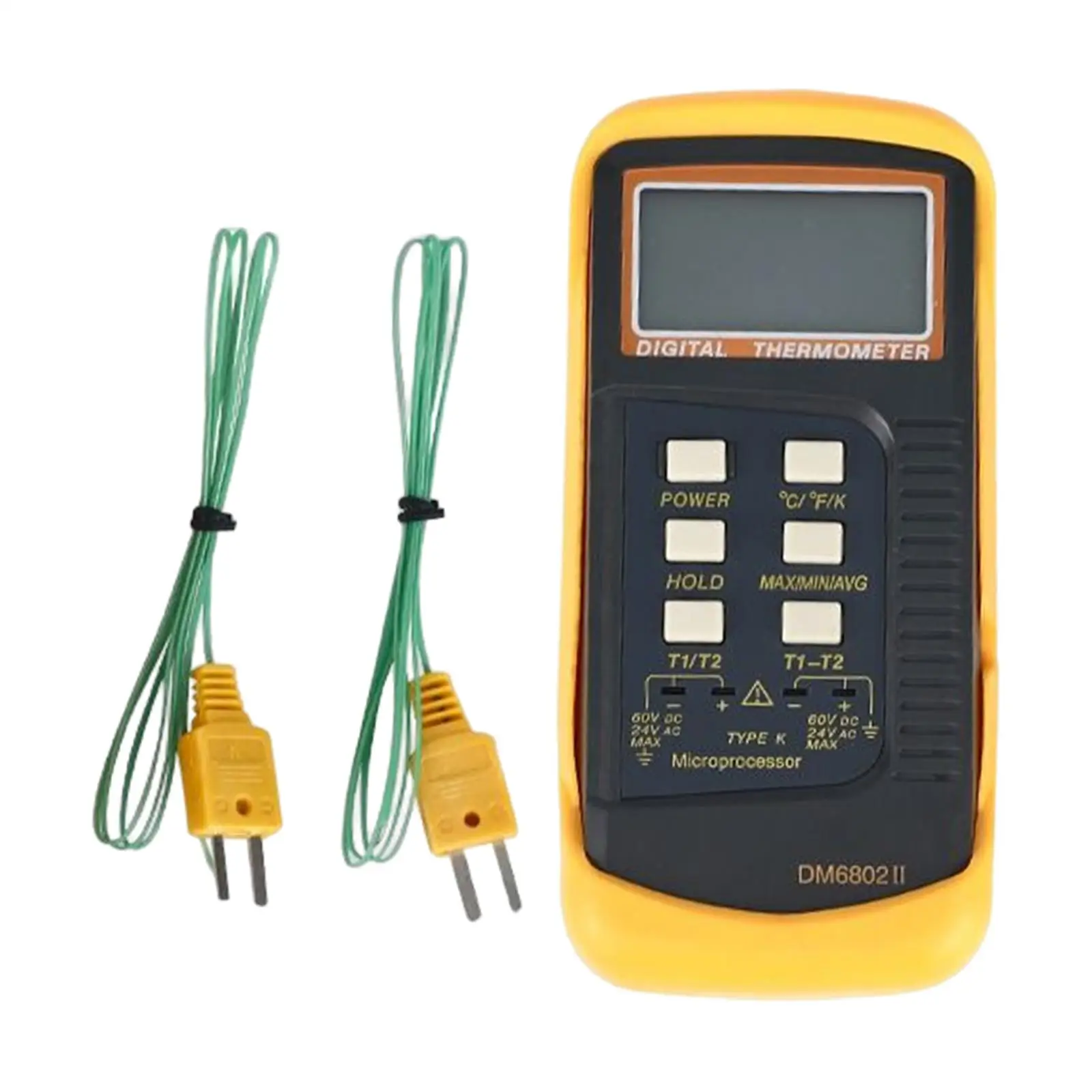 6802II Thermometer Temperature Meter Two Channels Handheld Digital Thermometer Sensor with Pipe Clamp Desktop Measurement Meter