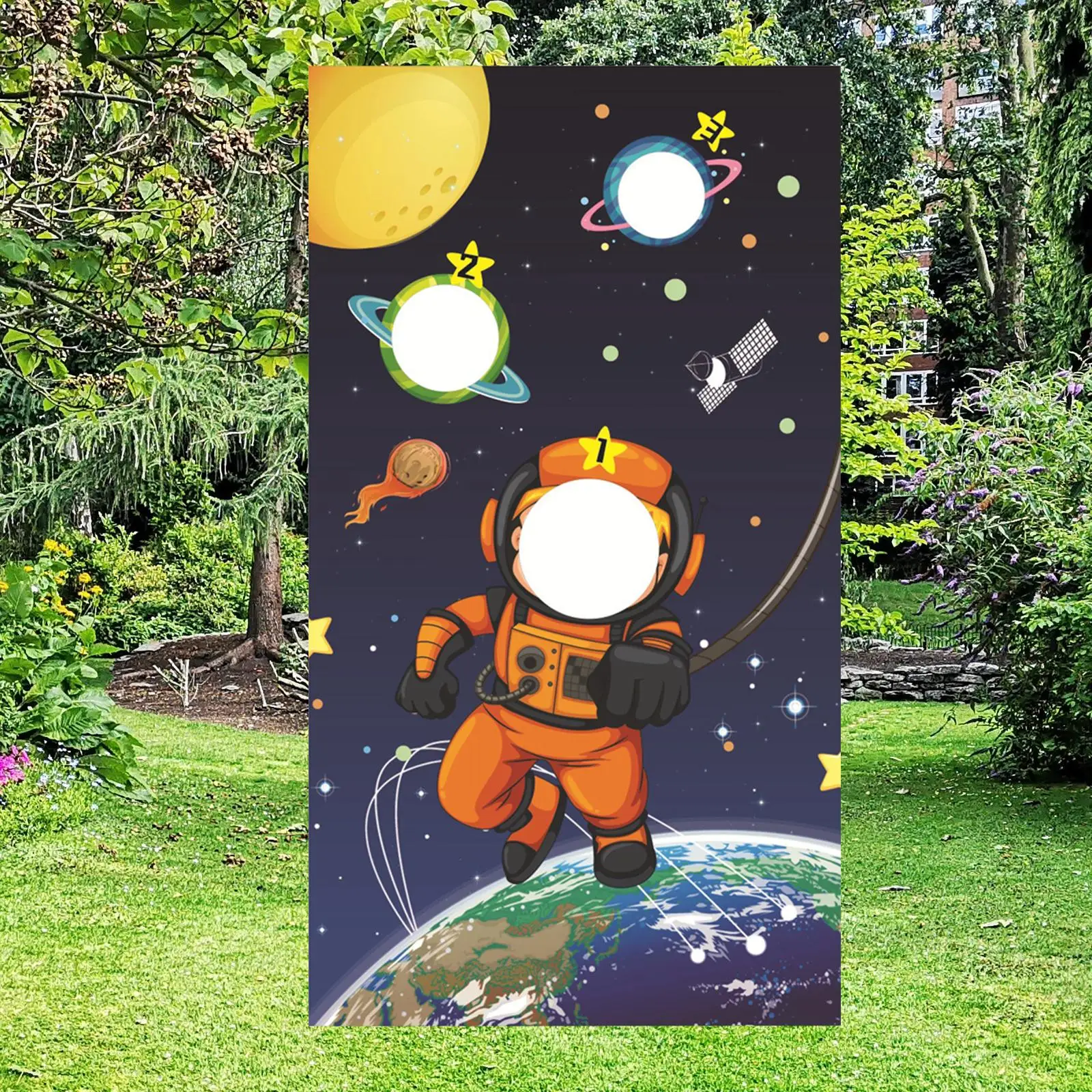 Spaceman Themed Throwing Game Banner for party Easter Kids Adults
