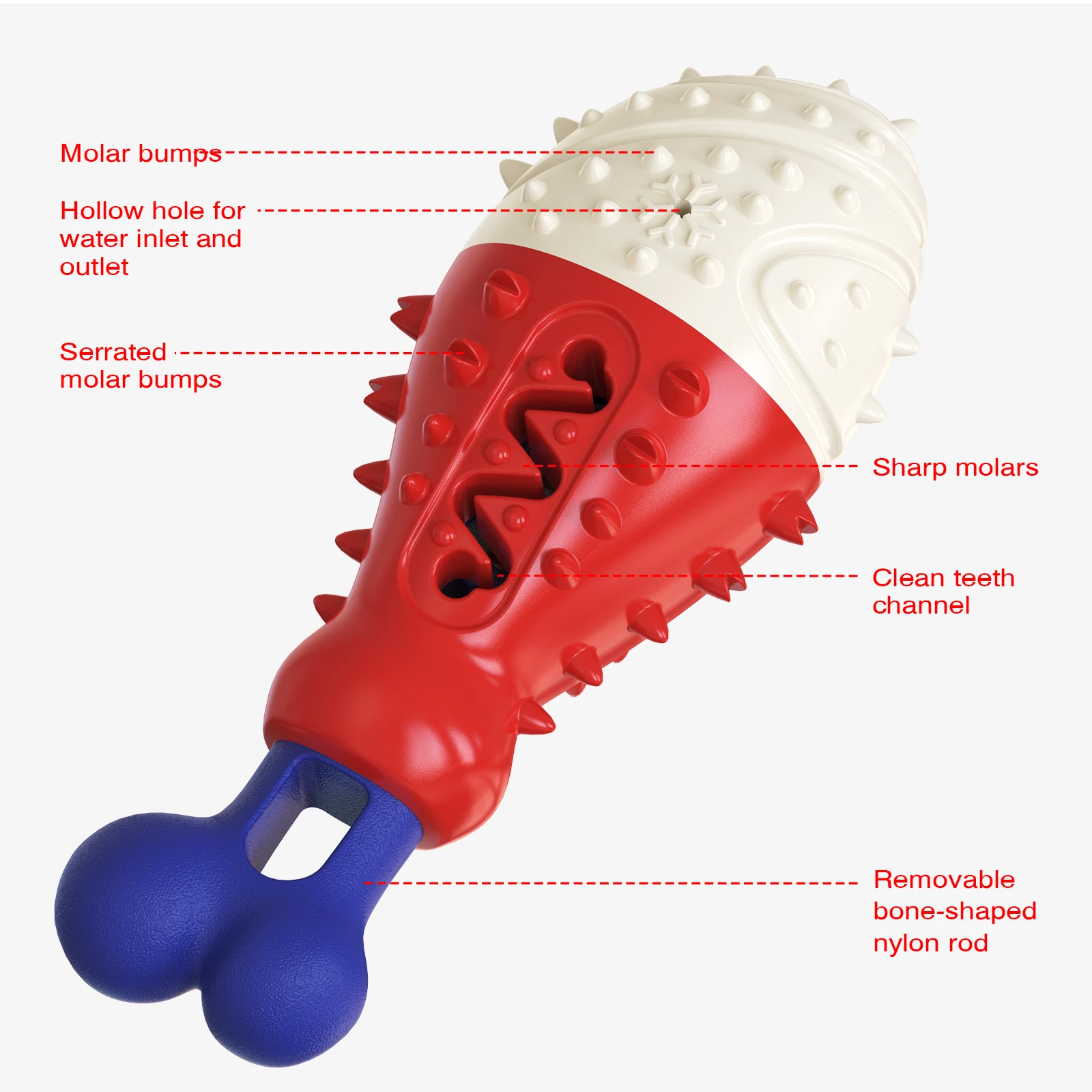 Un cepillo de dientes con un diseño único. Tiene un mango rojo con una superficie texturizada que parece estar diseñada para un agarre firme. Las cerdas están dispuestas en forma de espiral, lo que no es típico de la mayoría de los cepillos de dientes.