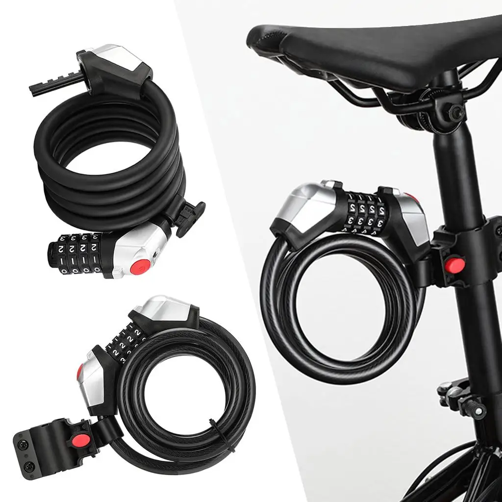 Bike Lock ,with 4-Digit Resettable Number and Mounting Bracket,Combination Coiling   for Outdoors