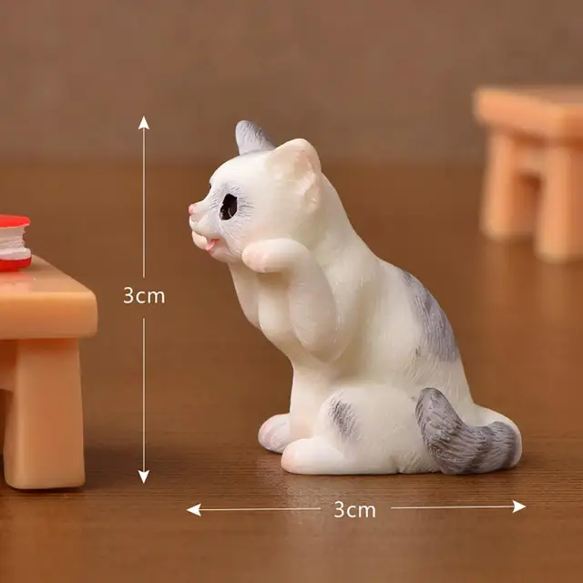 Tiny Kitten Figurine Soft Plastic Cat for Fairy Garden, Diorama