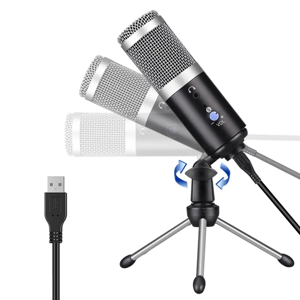 PC Microphone USB Computer Condenser Gaming Mic, plug and Tripod Stand for Recording, Podcasting, 