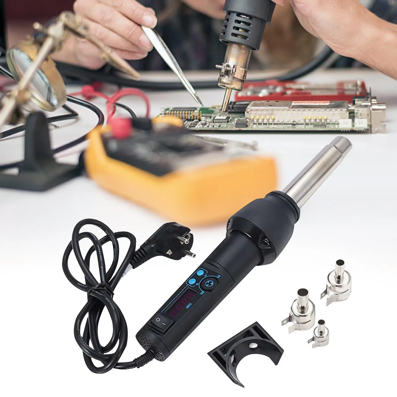 Handheld Mini Hot Air tool with Nozzle 3 Temperature Settings Digital Display Overload Protection Electric Hot Air Pen for DIY