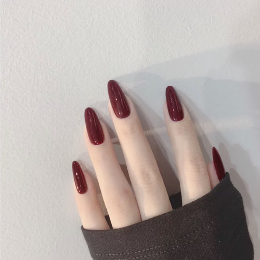 Best of 24pcs Wine Red Long Round Coffin Fake Nails With Glue Finished Art Full Cover Artificial Wearing False Nails Press On Nails Set Reviews & Tips