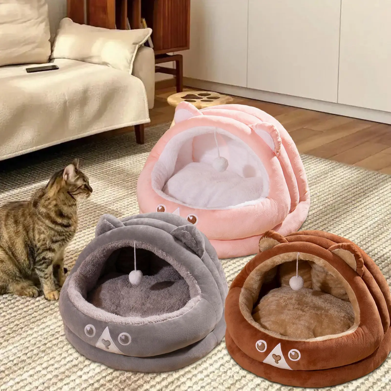 Bear Shaped Cat Bed Cave Autumn Winter Self Warming Sleeping Soft for Cats or Small Dogs Dog Cat Bed for Dog Puppy Kitten Cats