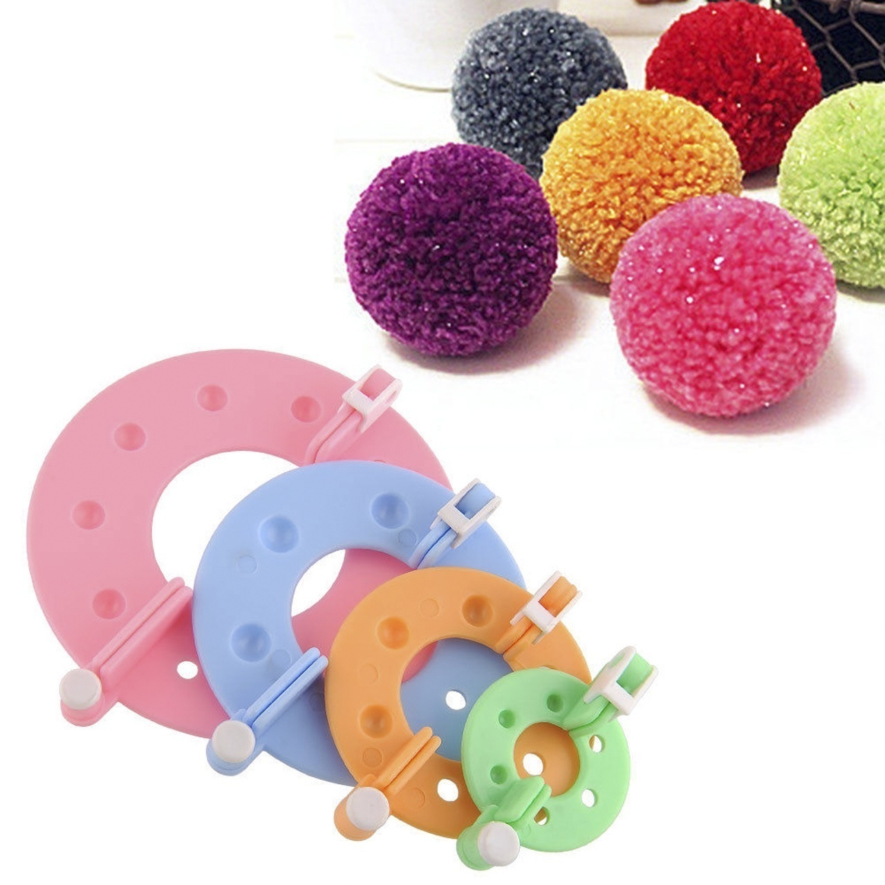 Description Picture 3 of item8PCS 4 Sizes Fluff Ball Weaver PomPom Maker Knitting Loom Kit Kids DIY Diy Craft Supplies Maker Knitting Tools