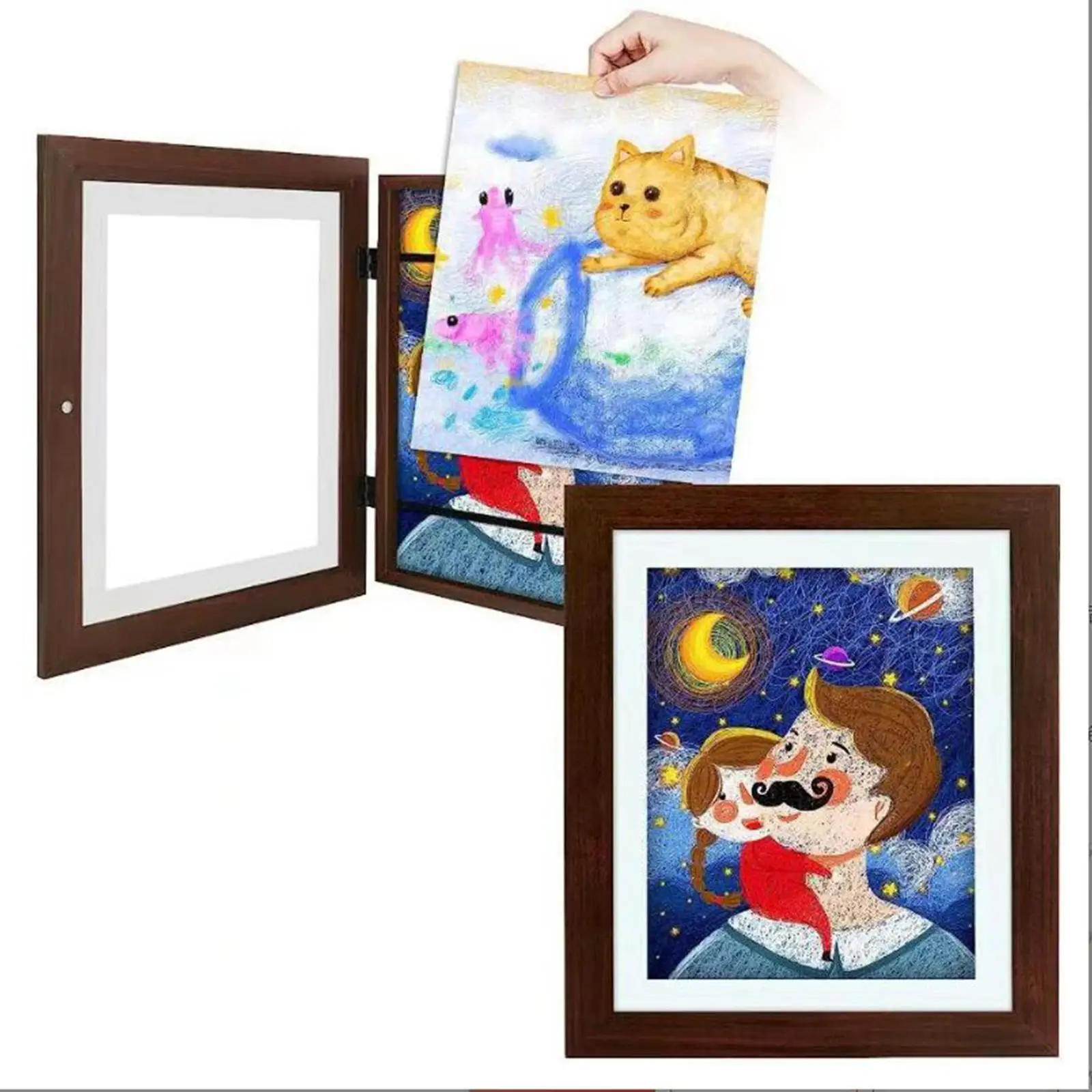 Kids Artwork Frame Changeable Card Display Wooden Photo Frame Front Open Picture Frame for Office Bedroom Housewarming Cabinet