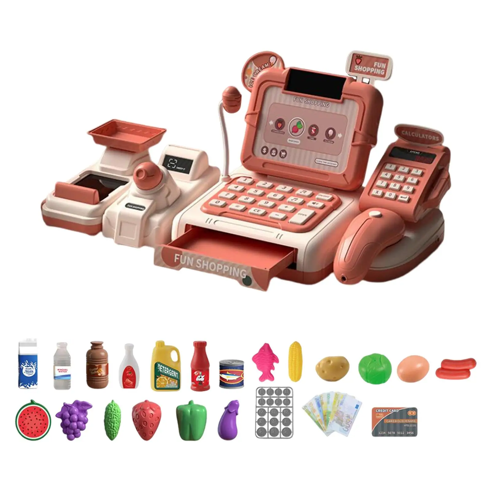 Simulation Supermarket Store Toys Cash Register Grocery Store Playset Cash Register Toy Cash Register for Girls Birthday Gifts