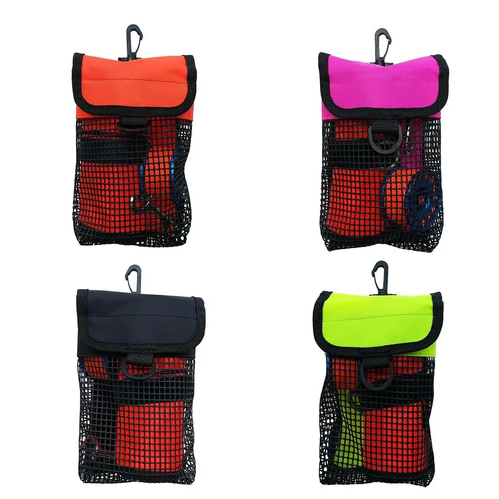 Heavy Duty Dive Finger Spool Reel & SMB safety sign Buoy Mesh gear pouch Carrier Pouch  Clip for Scuba Diving Snorkeling
