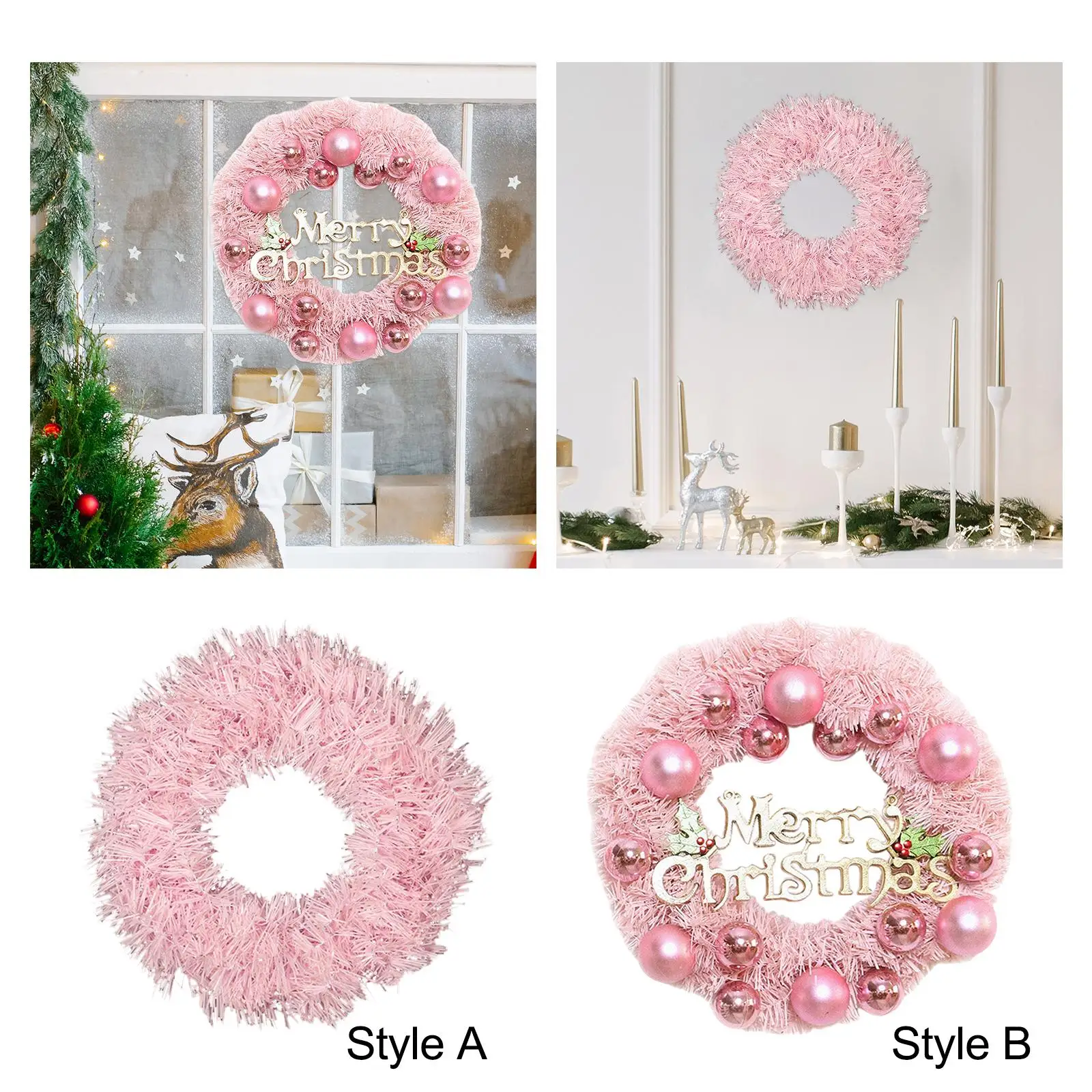 Pink Christmas Wreath Indoor Outdoor Artificial Christmas Wreath Holiday Garland for Living Room Garden Office Hotel Home