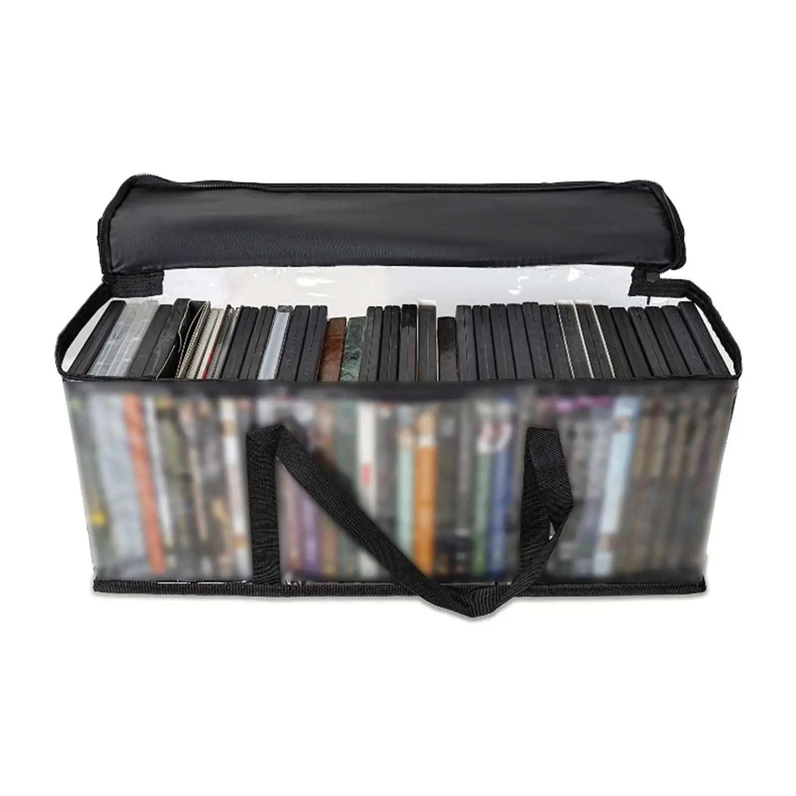DVD Storage Bag Clear Organizer with Handles Zipper Holder Portable Display for Book Shelf Office