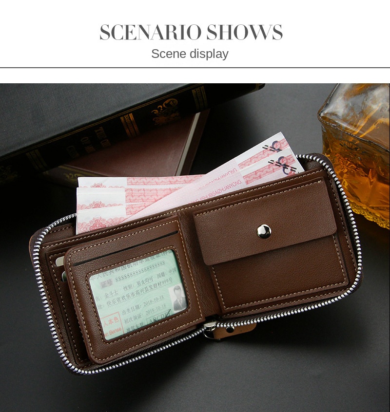 Men's Leather Wallet Casual Zipper Wallets Card Holder Male Synthetic PU Purse Coin Purse Personalized Wallet Men Leather