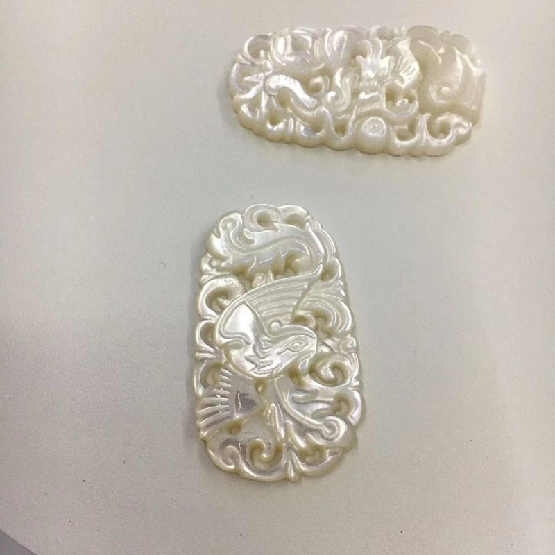 Natürliche Weiß Mutter der Perle Shell Charme Laser Gravierte Phoenix Drachen Halskette Anhänger Handwerk Ohrringe Halskette Schmuck Machen – Detail 1
