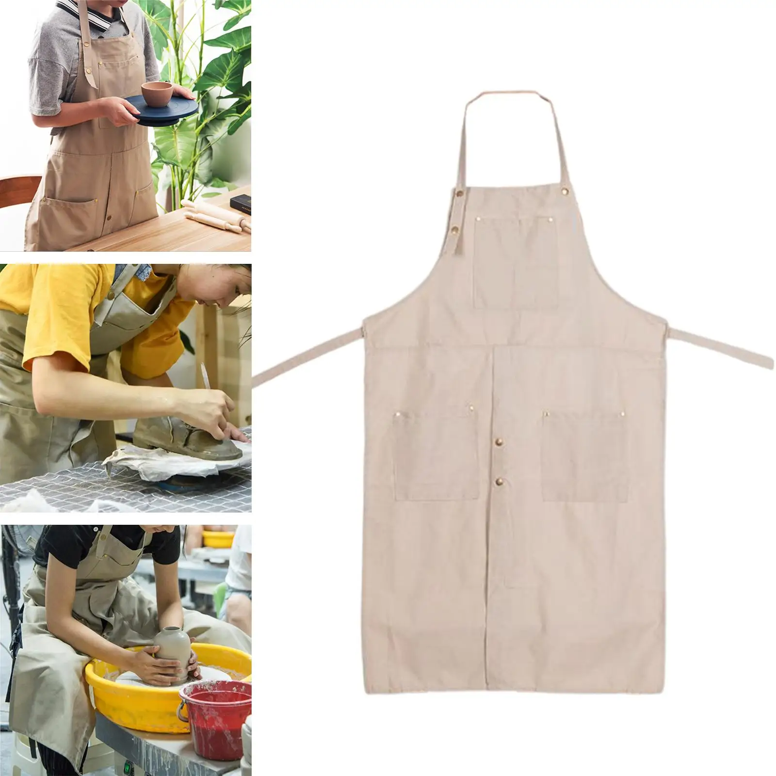 Professional Canvas Apron Aprons Uniform W/Pockets for Cooking Indoor Hair Cut
