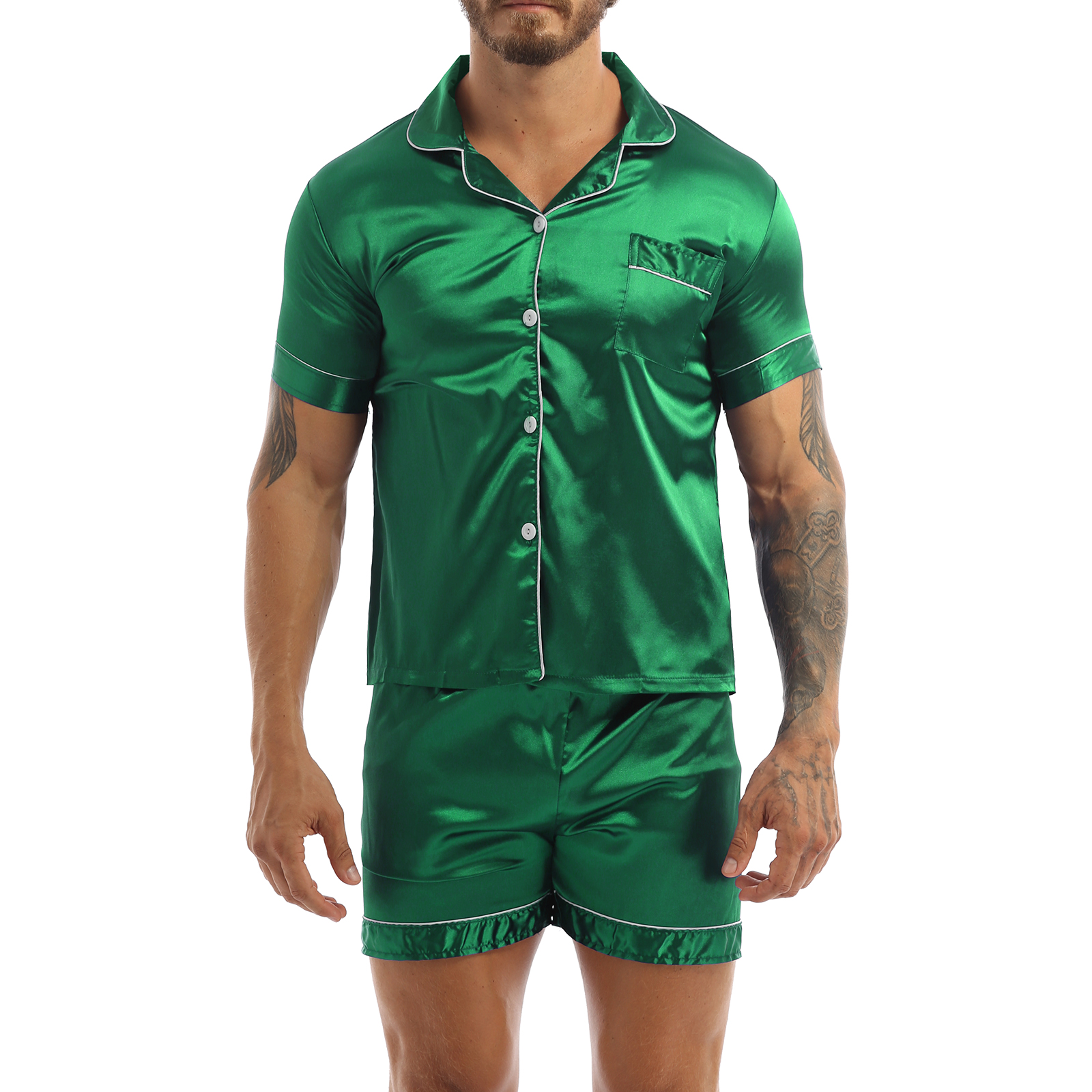 Title 16, Herren-Pyjama-Set aus seidigem Satin, Loungewea...