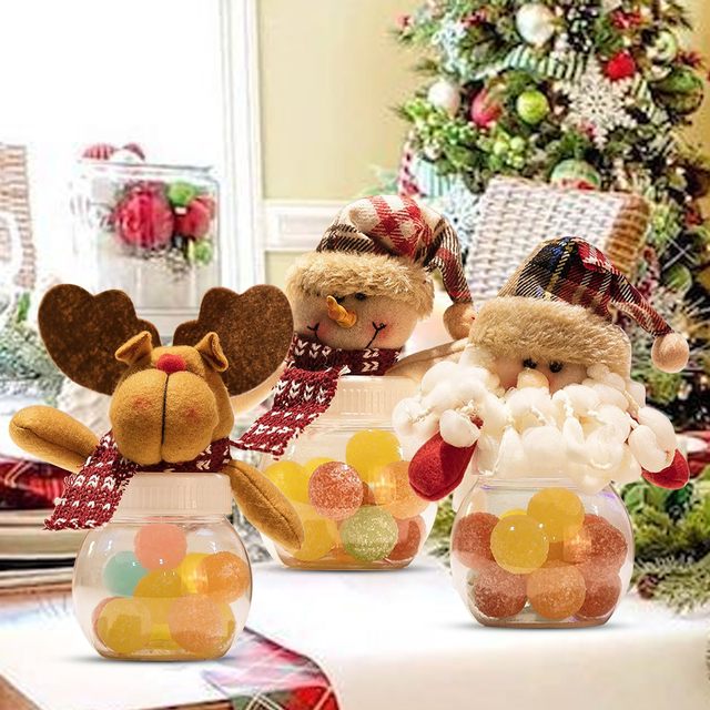 Dtydtpe Christmas Decorations Christmas Candy Jar Children Gift Santa Snowman Ornament Storage Box Clear Novelty Cookie Jars Doll Lid Bottle Xmas