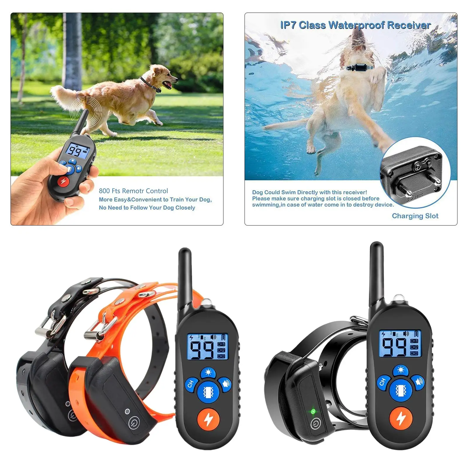 800m Waterproof Dog Training Collar Rechargeable  LCD Display