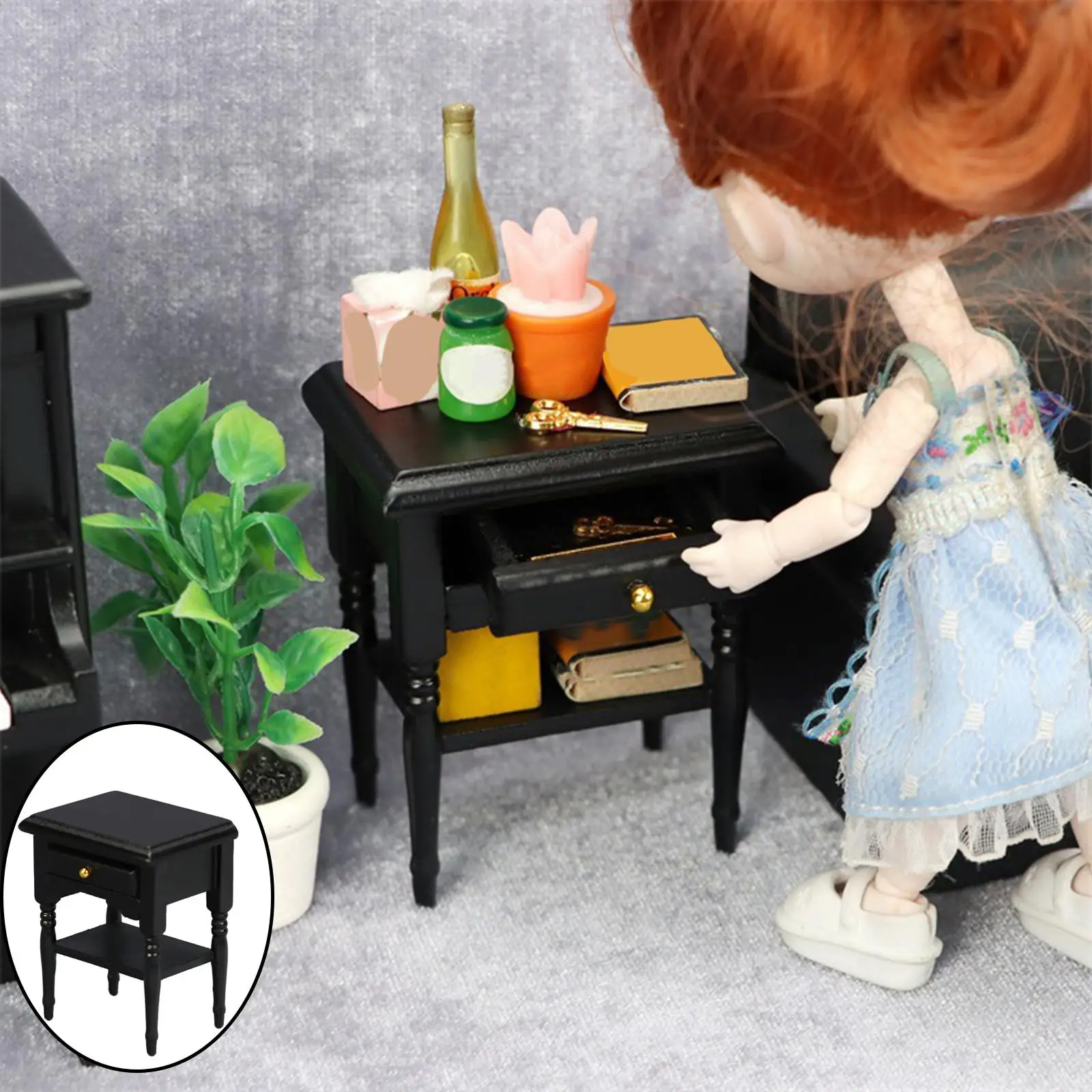 1/12 Dollhouse Bedroom Furniture Birch Bedside Table Life Scene Toys DIY