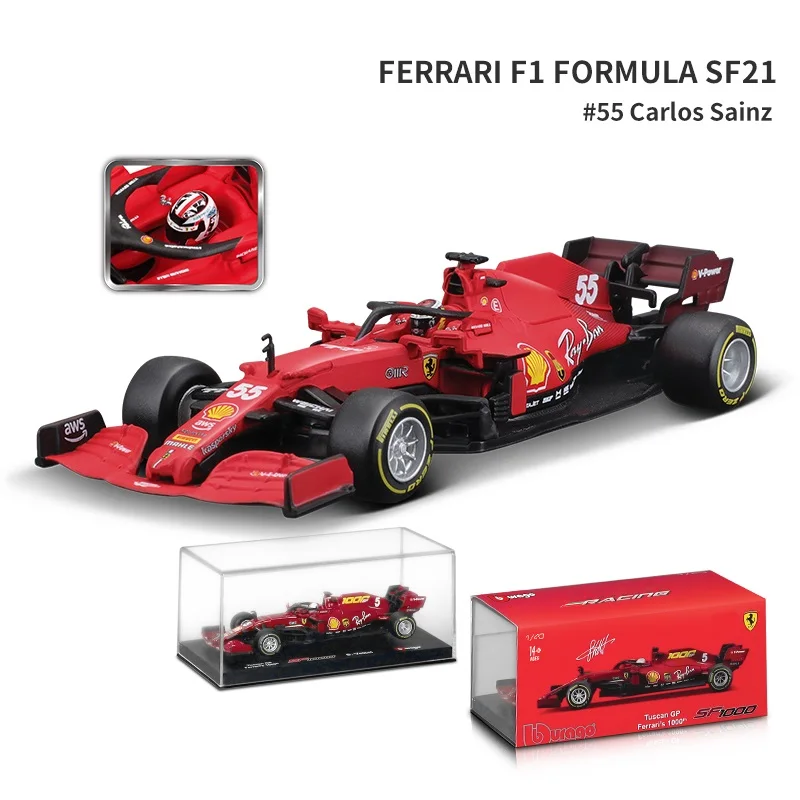 Assorted Designs and Colours Bburago B18-36828L 1:43 F1 2021 Ferrari SF21 with Helmet Leclerc 