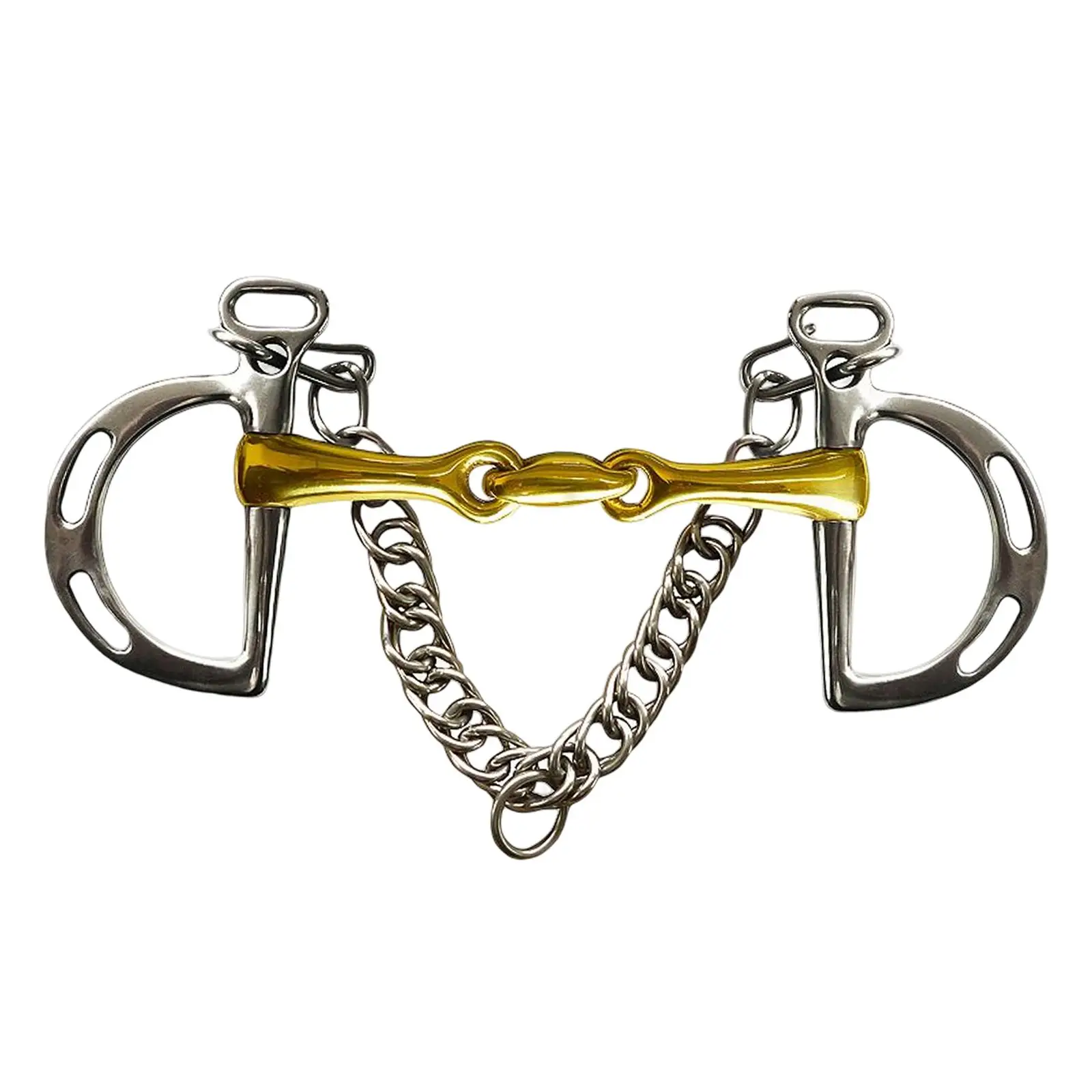 Horse Bit Copper Mouth Harness W/Curb Hooks Chain Stainless Steel Center Roller with Silver Trims for Equestrian Horse Bridle