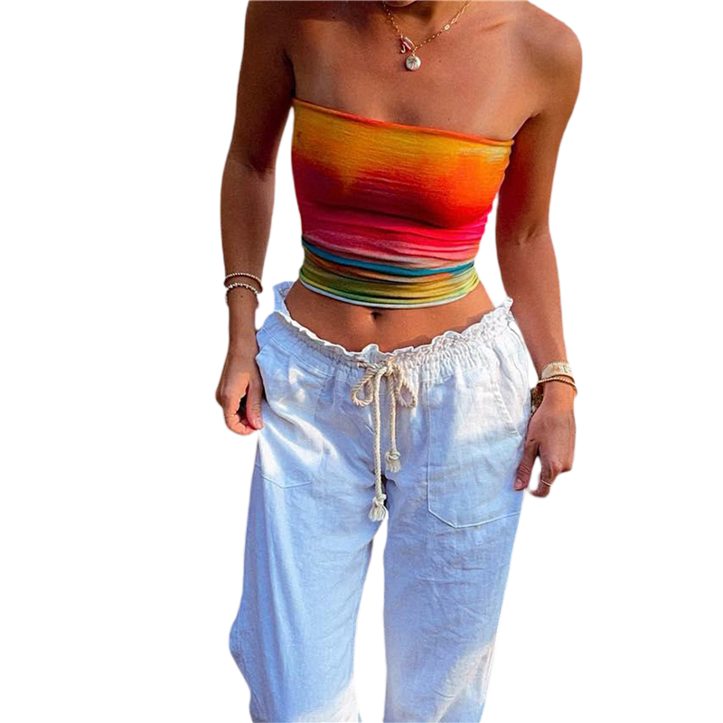 Ootddress Tie Dye Tube Top y2k Aesthetic Clothes Women Summer Off Shouder Strapless Sleeveless Bandeau 2000s Vest Streetwear