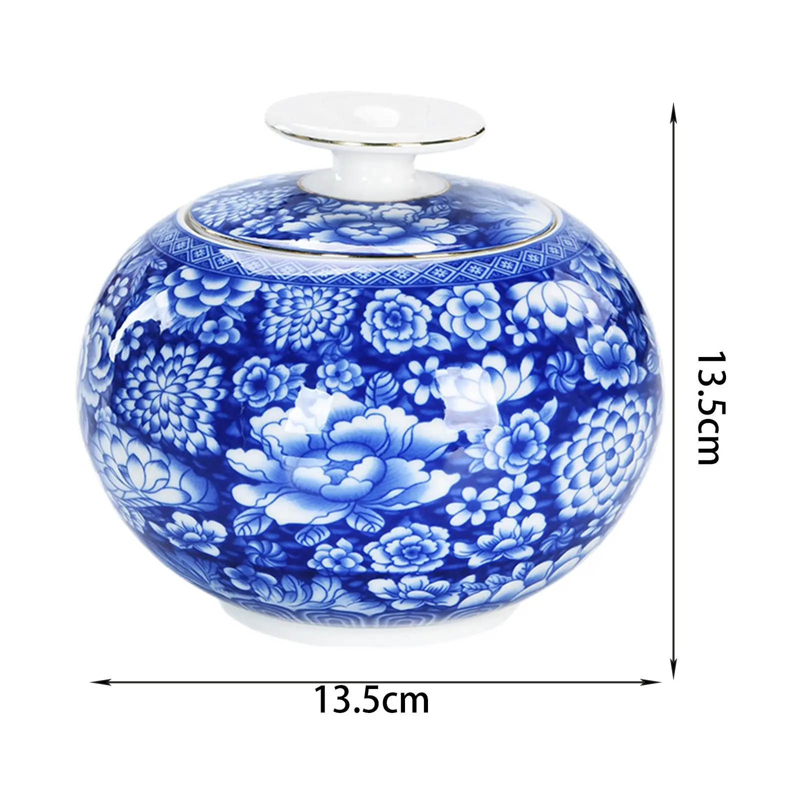 Vintage Style Porcelain Decorative Globe Jars Tea Storage, Display Unit Asian Decor Glazed Storage Box 