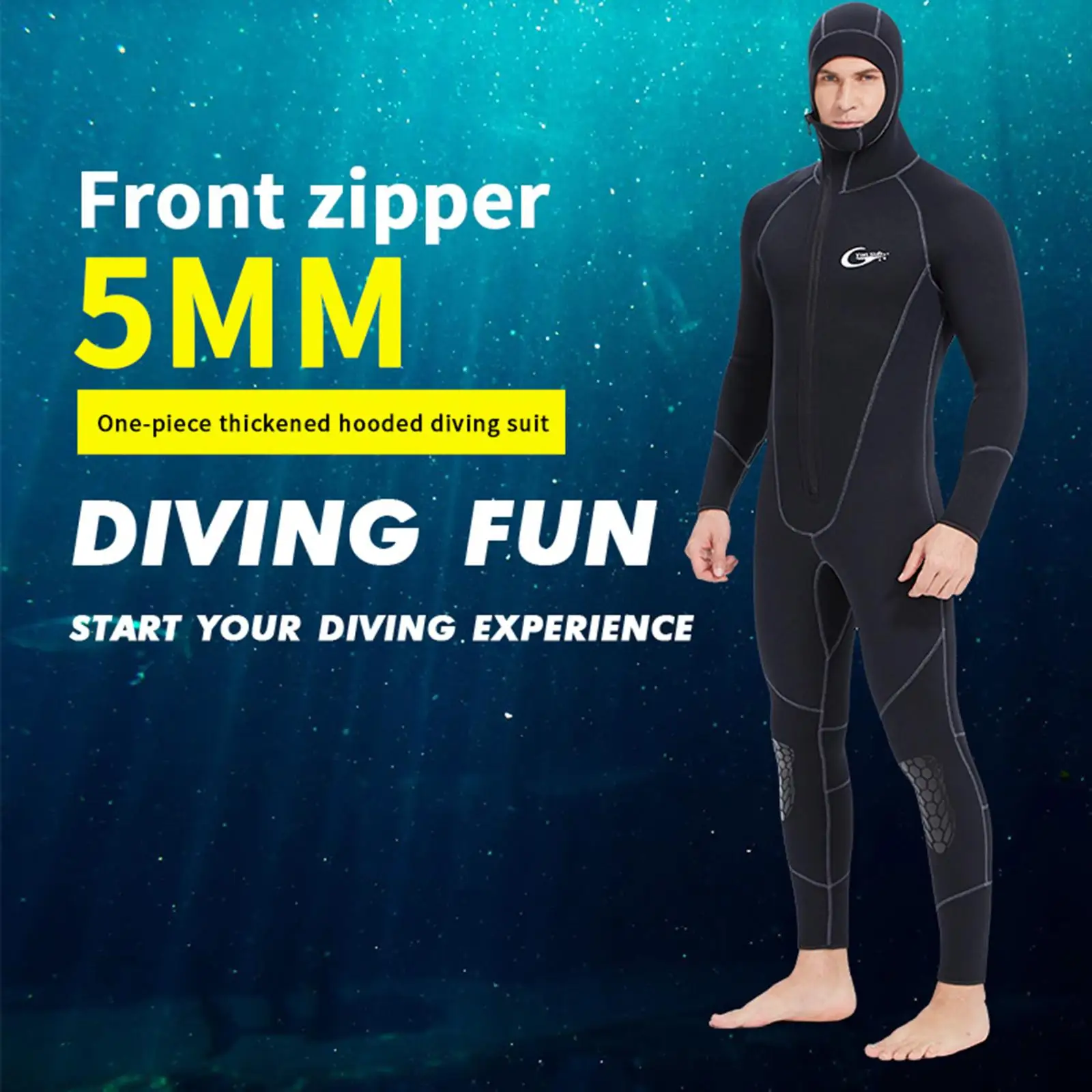 Mens Wetsuits Jumpsuit Full Body Neoprene 5mm Hooded Diving Suit for Diving 