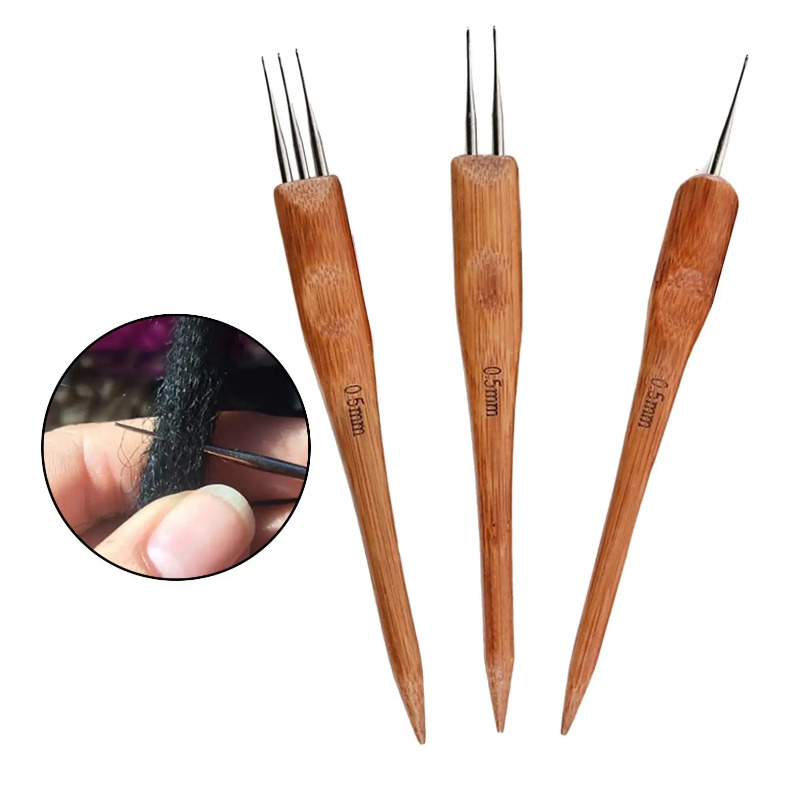 3Pcs Dreadlock Crochet Hook Tool Hair Braiding Weaving Wooden Handle 1 Hook 2 Hooks 3 Hooks Locs Crochet Needle for Braid Crafts