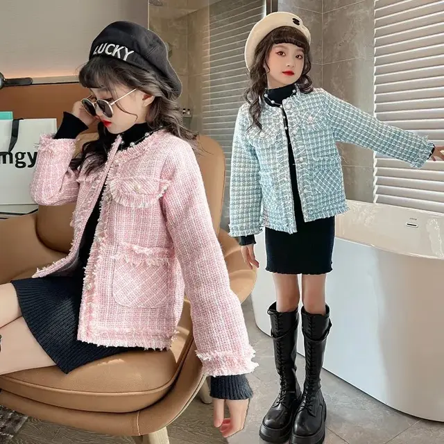 Girls Jacket Outerwear Spring Autumn Tweed Girls Coats Children's