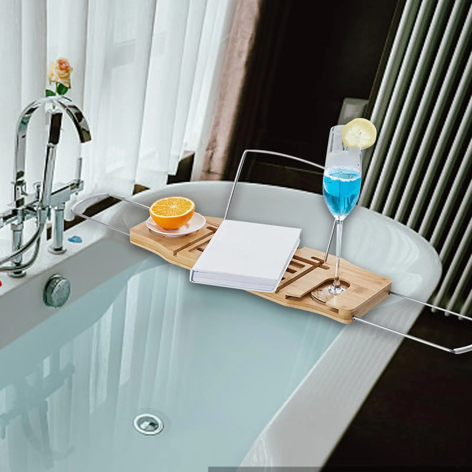 Extendable Bath Tub Caddy Bath Caddy Tub Table Tablet Holder Bath Tub Tray Shelf Book Candle Holder for Small Tubs Home Bathtub