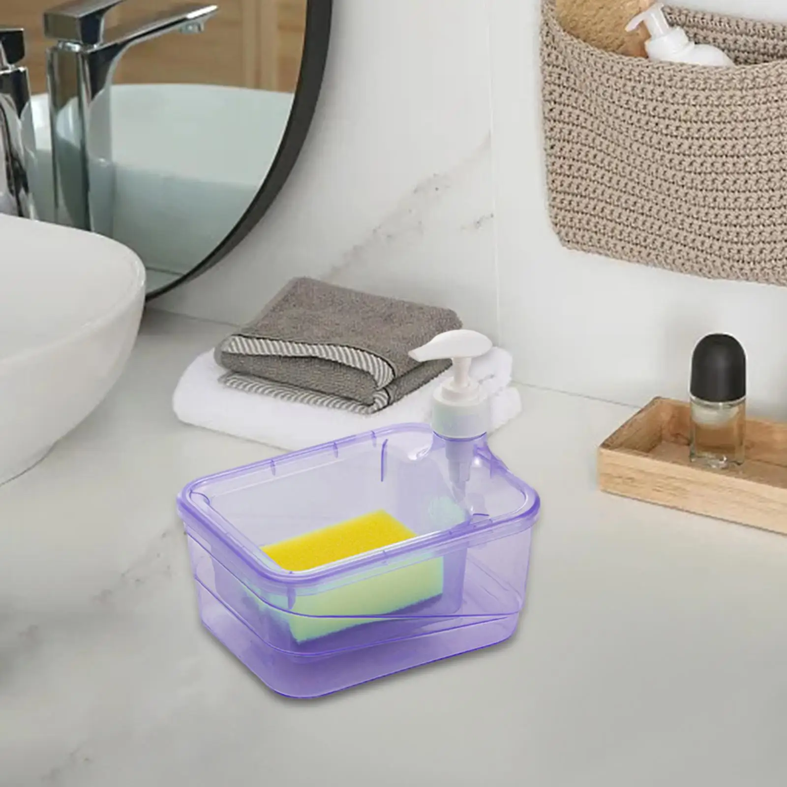 Dish Soap Dispenser and Sponge Holder Multifunctional Practical Compact Soap Liquid Pump Bottle for Bathroom Cafe Kitchen Hotel