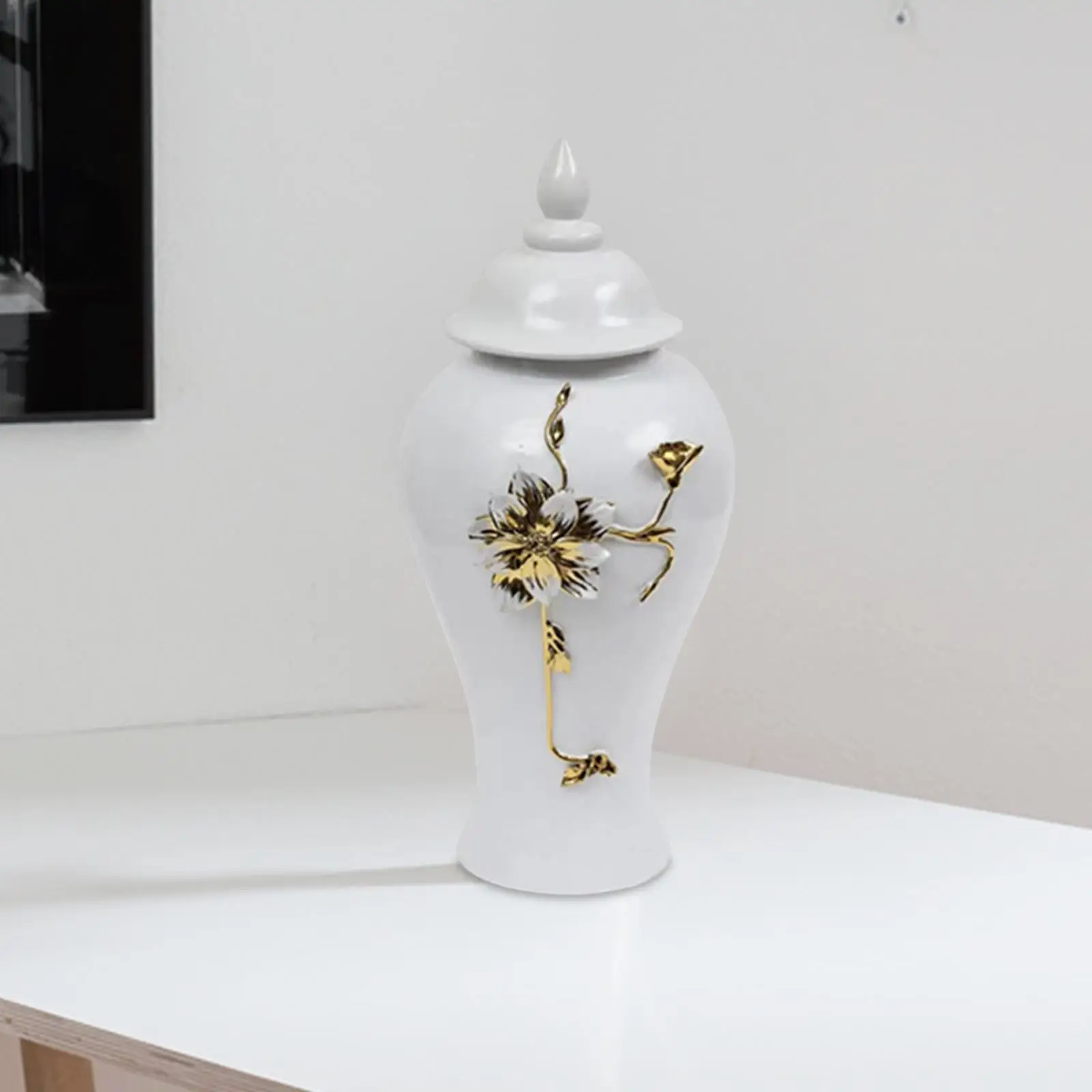 Ginger Jar Collectible Porcelain European Centerpiece with Lid Tea Storage Jar for Display Desk Tabletop Living Room Entryway