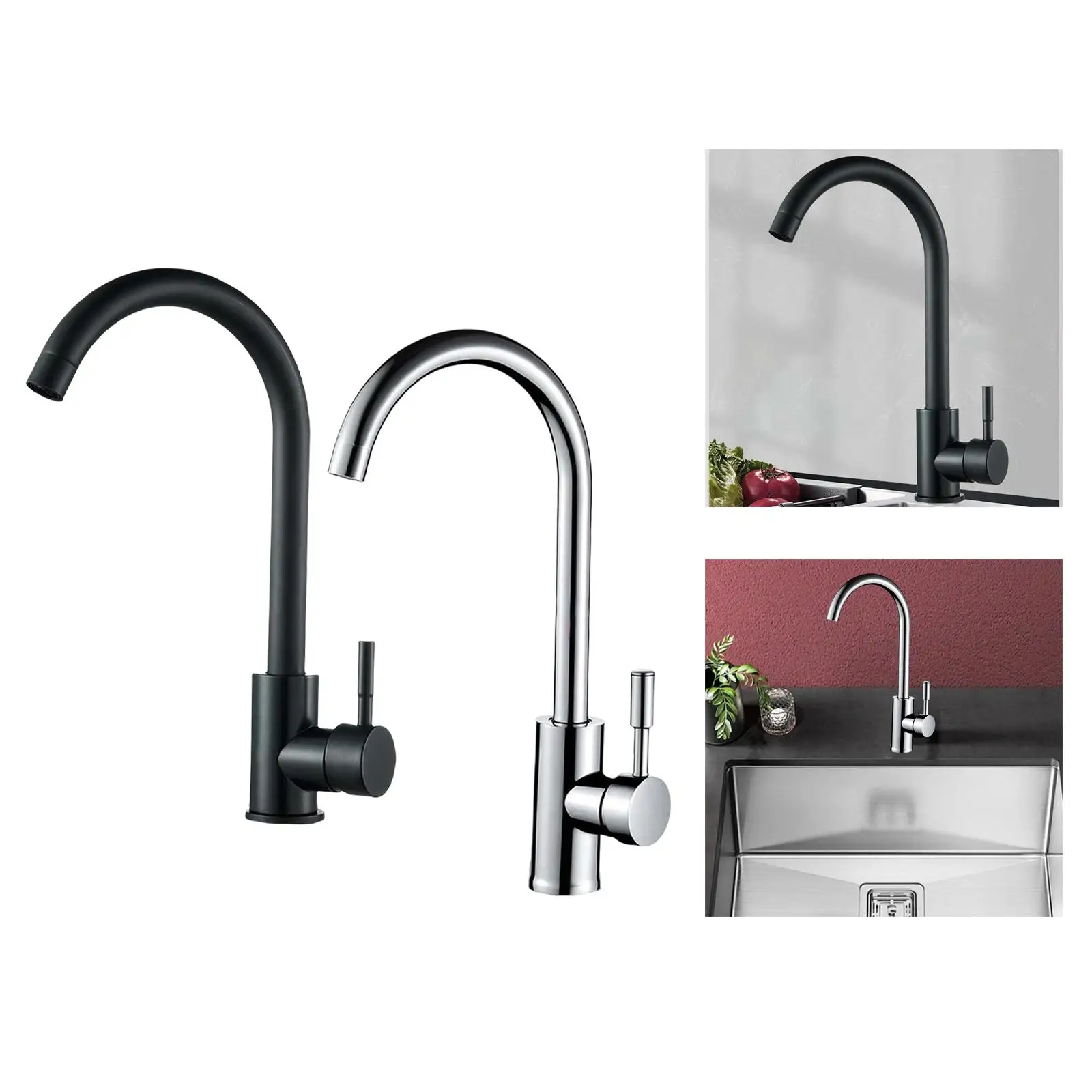 Cold Water Faucets Deck Mounted 360° Rotatable Single Handle Kitchen Sink Taps for Home Improvement Household Garden Hotel