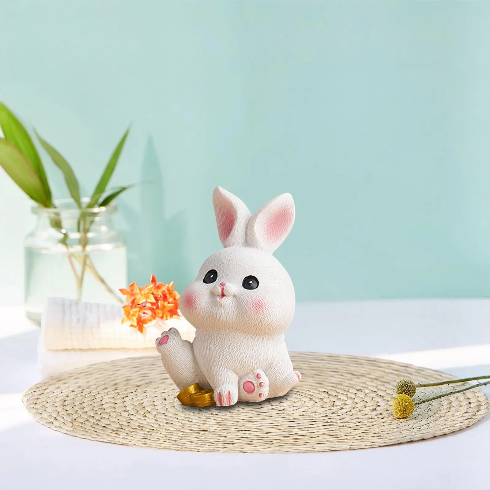 2x Rabbit Statue Miniature Desktop Ornament Animal Sculpture for Bedroom