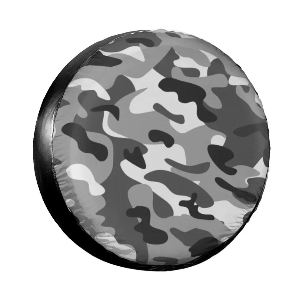 Custom Grey Camouflage Spare Tire Cover for Jeep Honda Military Army Camo Car Wheel Protectors 14" 15" 16" 17" Inch spare tire covers