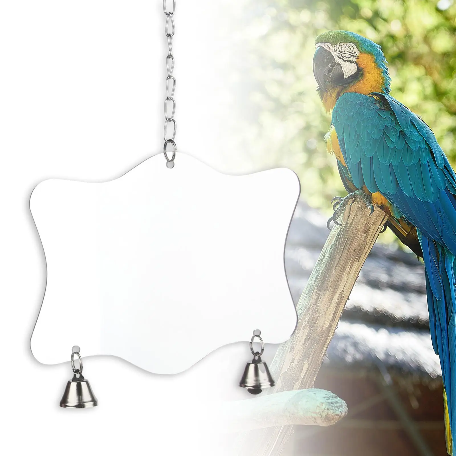 Bird Mirror with Bell Durable Practical Pendent Puzzle Parrot Toy Cage Accessories for Bird Budgie Cockatoo Macaws Supplies