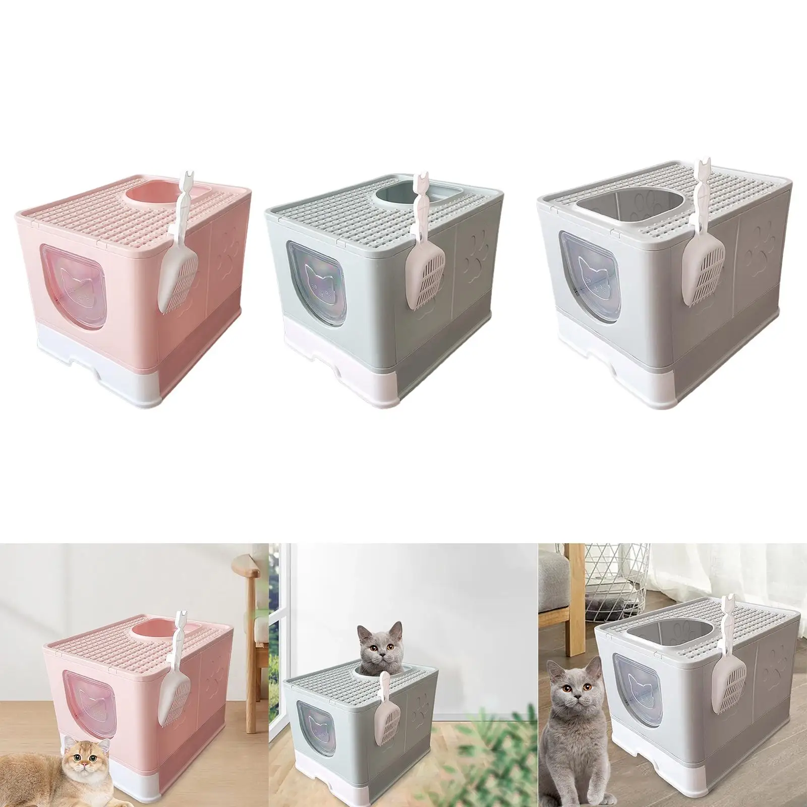 Hooded Cat Litter Box Enclosed Cat Toilet Kitty Litter Tray with Front Door Flap Durable Reusable Removable Pet Litter Box