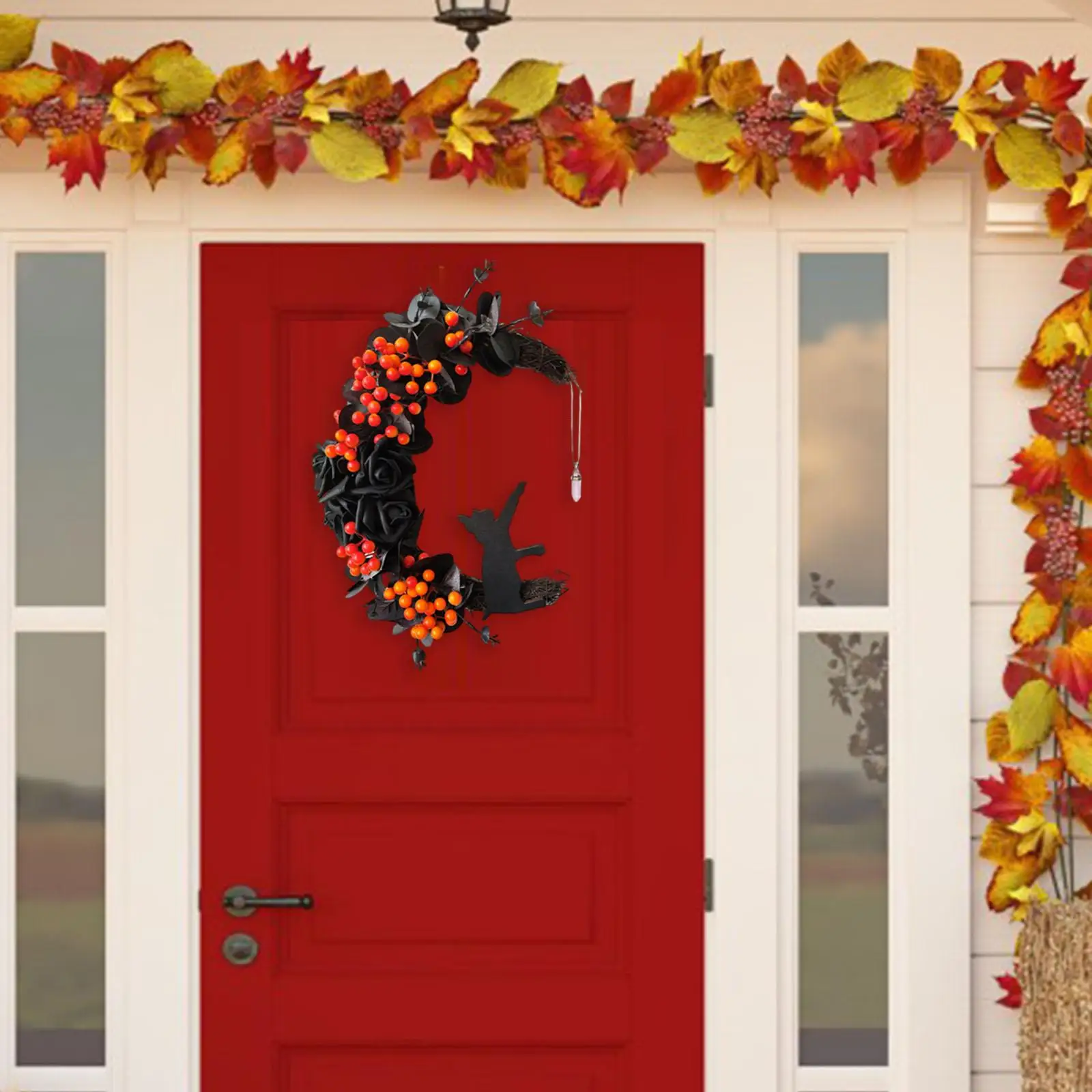 Cat Wreath Hanging Garland Wedding for Door Home Decor Halloween Fall Autumn