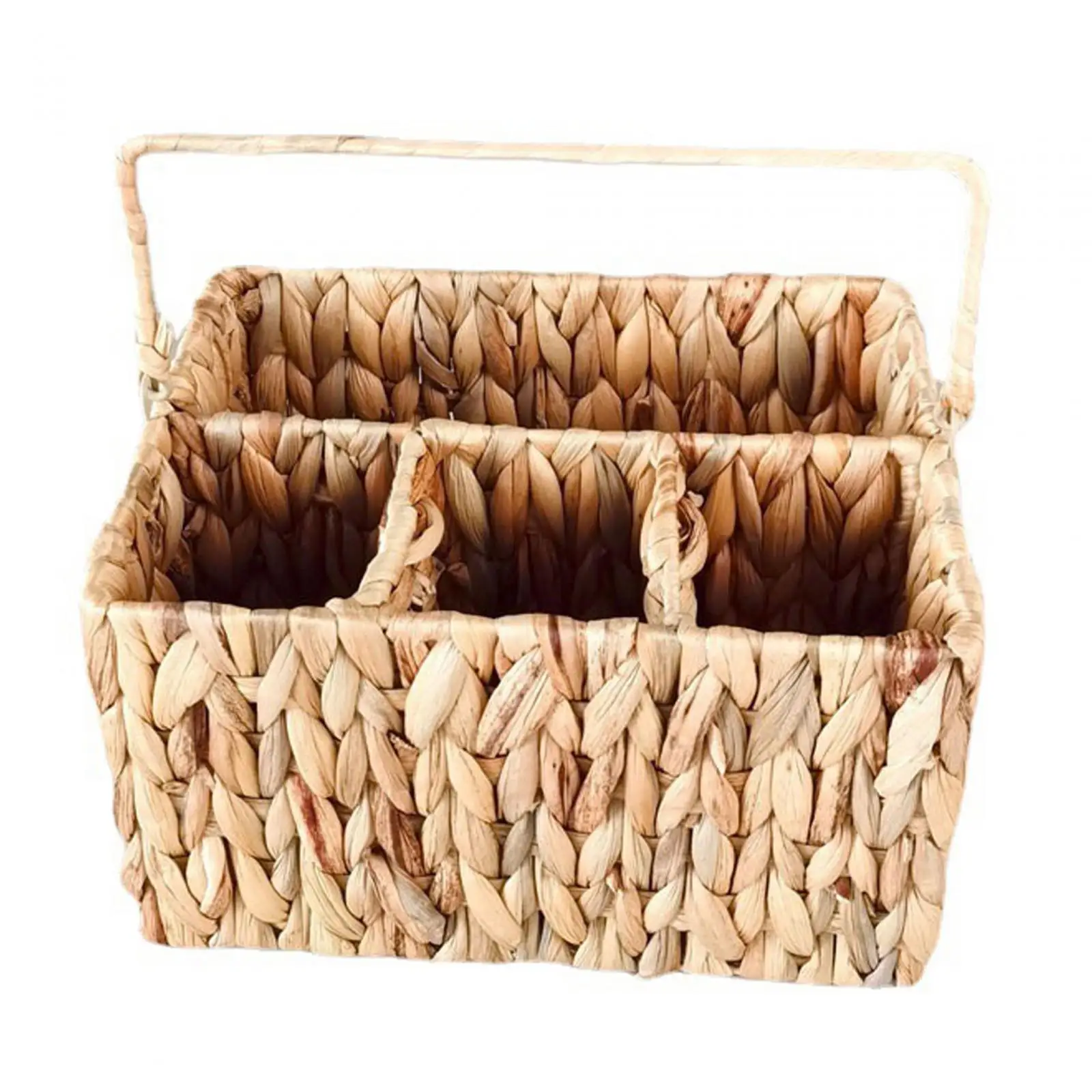 Rattan Woven Divided Storage Basket with Handle Versatile Pastoral Style 10x7.9x5.9inch Snack Container for Dining Room Durable