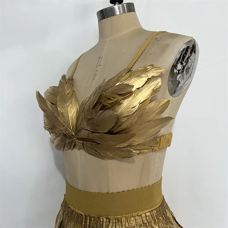 Gold Feather Bra Skirt Set – JJ`s Empire